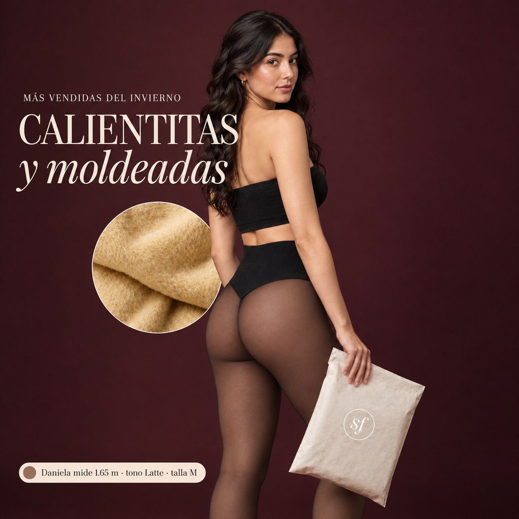 Medias térmicas afelpadas negras transparentes tono Latte
