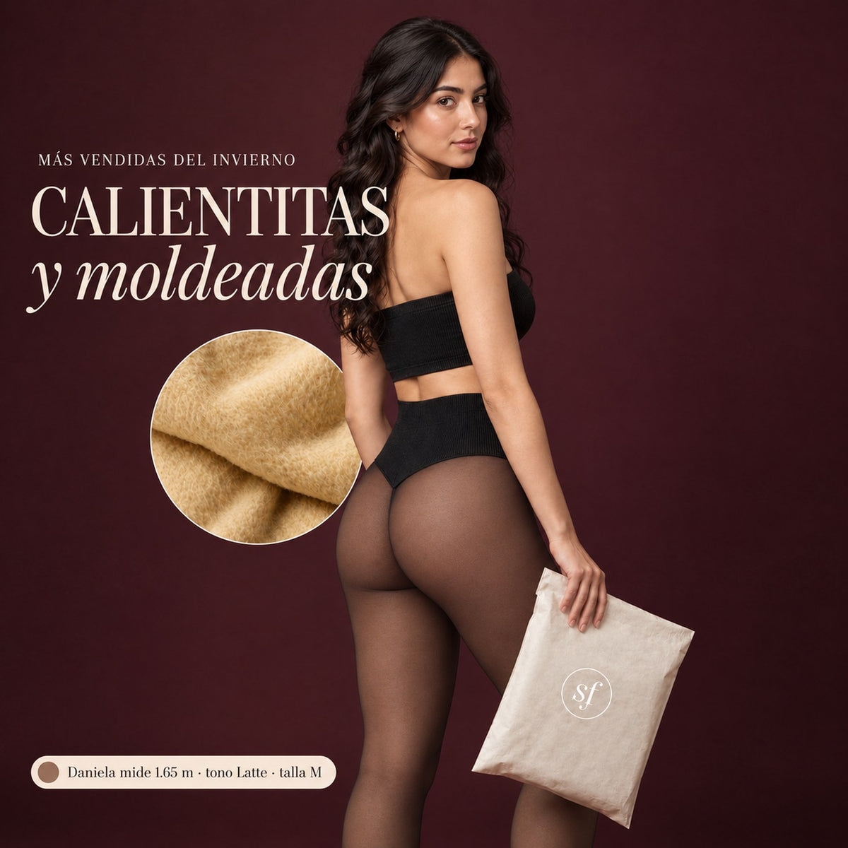 Medias térmicas afelpadas negras transparentes tono Latte